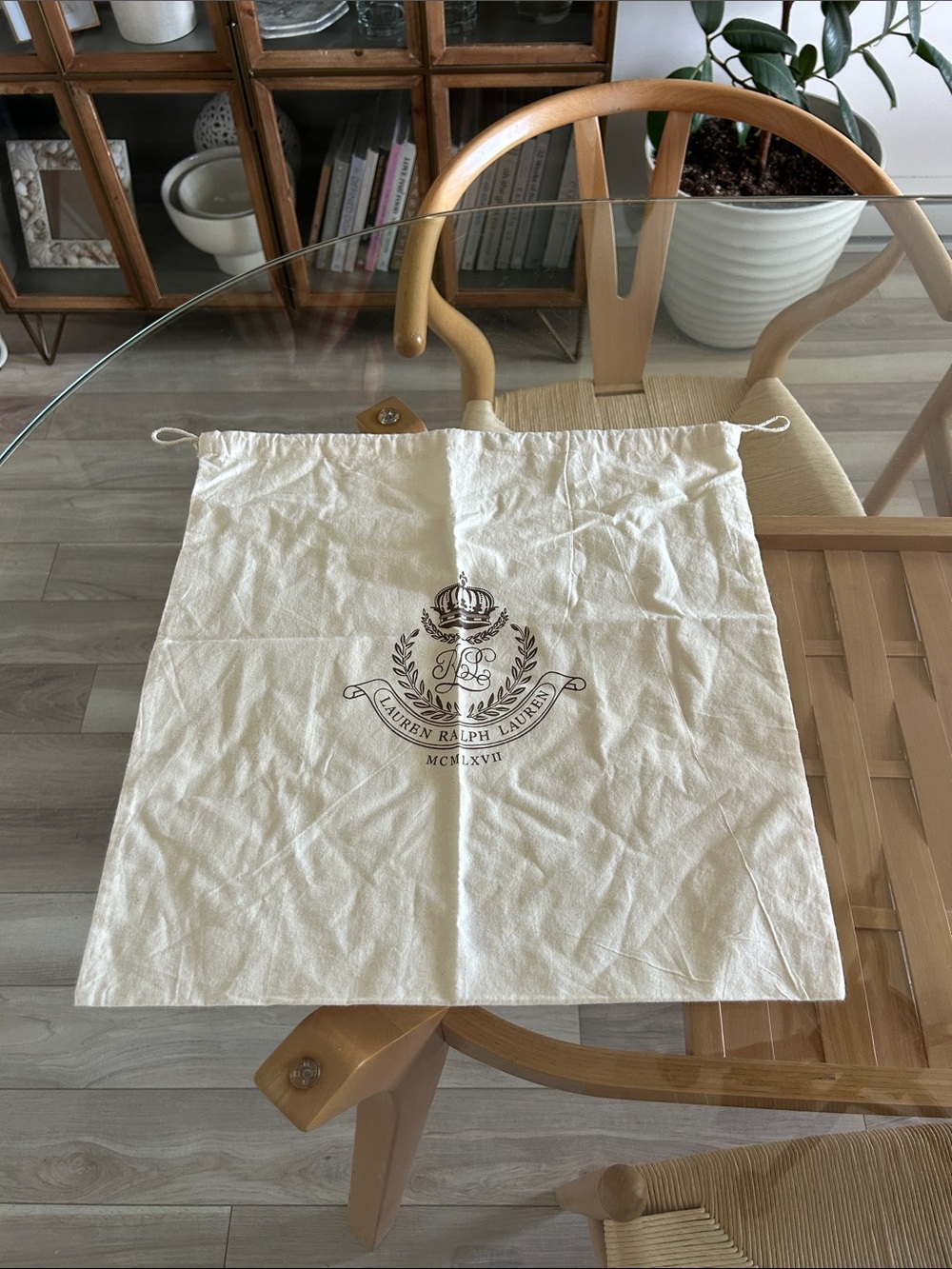 Lauren Ralph Lauren Cream Logo Drawstring Cotton Bag